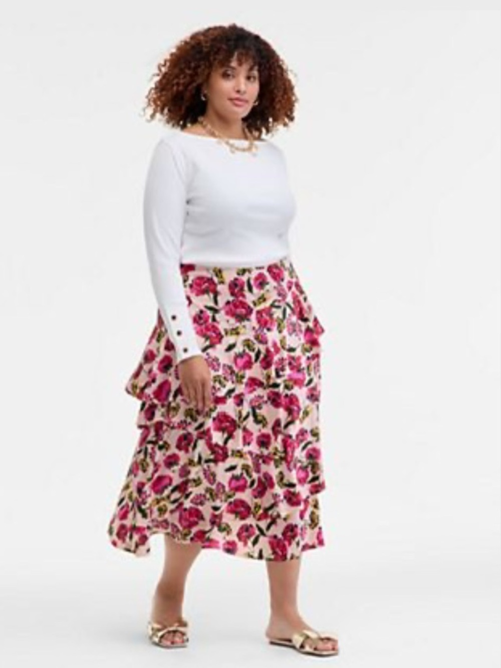 NWT ON 34th Tiered Ruffle Midi Skirt,